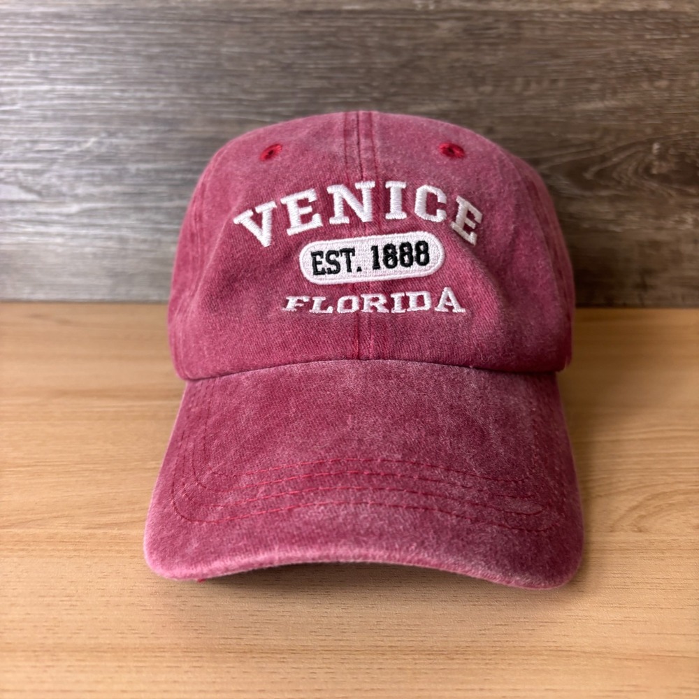Venice Florida Hat Cap Strap Back Red White Embroidered Mens